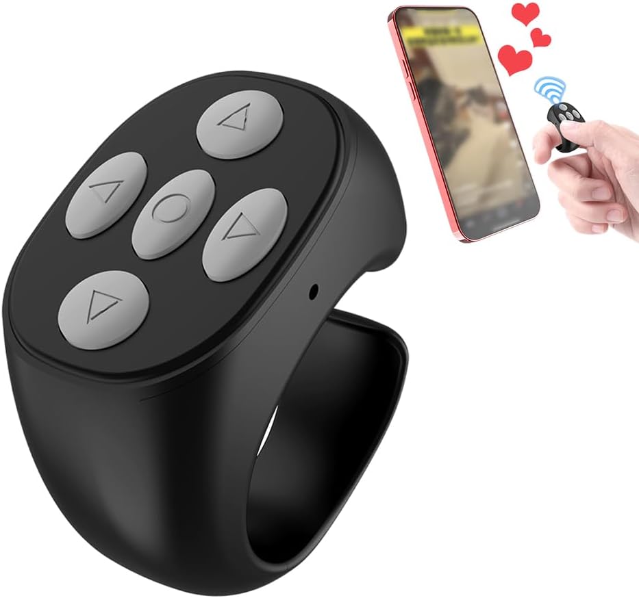 Fingertip Wireless Bluetooth Remote Control,2026 New for TikTok Scrolling Ring Remote Control, Camera Shutter Remote, Wireless Bluetooth Scrolling Ring for iPhone, iPad, iOS, Android (Black)