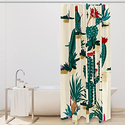 Rideau de douche motif cactus vert lavable 152x182 cm - 3