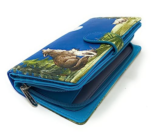 Shag Wear Wolf Pack Howling at the Moon Large Wallet for Women and Teen Girls Vegan Faux Leather Blue 7"3