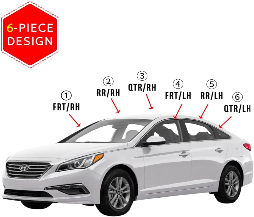 AUTOCLOVER Tape-On Rain Guards Window Visors 6 Pcs Set for Hyundai Sonata 2015 2016 2017 2018 2019 / Window Deflectors, Out-Channel Vent Shades (Smoked 2015-2019)
