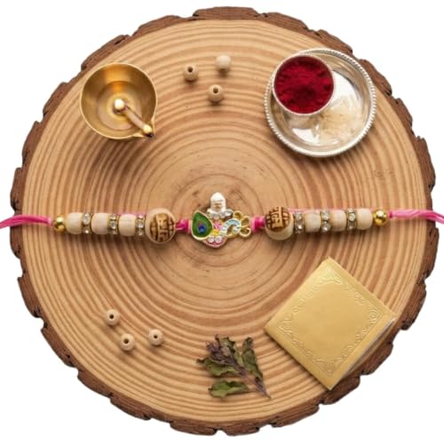 Image of Original Tulsi Rakhi for Brother | Handmade Natural Tulsi Beads Rakhi | Sacred Raksha Bandhan Rakhis for Boys | Traditional Spiritual Rakhi Gift