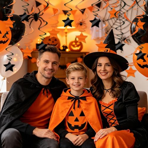 Image of BEISHID Black Orange Stars Hanging Swirls Pre-Strung Stars Hanging Decorations for Baby Shower Halloween Fall Basketball Birthday Decorations Supplies,Pack of 15