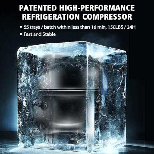 Image of Ice Maker Machine Commercial 150Lbs /24H - Freestanding Ice Maker Under Counter Ice Machine Stainless Steel, 55 Ice Cubes /Cycle, 2 Ways Water Inlet, Large Storage Bin for Bar Home Office Restaurant
