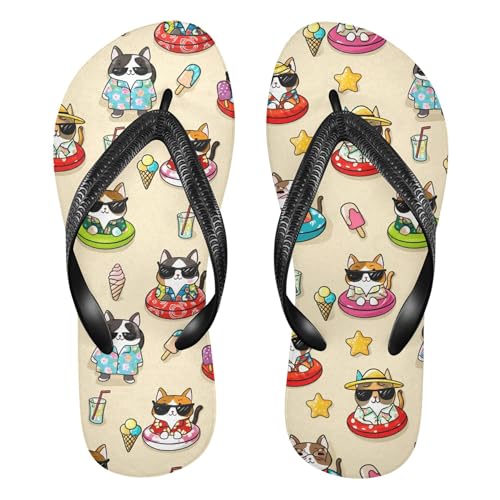 Burbuja Cartoon Cats Dogs Flip Flops for Women Men, Soft Thong Sandals Rubber Slippers for Pool Beach Essentials
