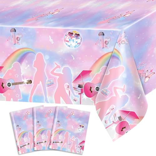 Avezano 3 pcs Music Birthday Tablecloths Popular Music Birthday Tablecover Pastel Bday Party Decorations Singer Fans Plastic Rectangle Tablecloth 108x54 inch