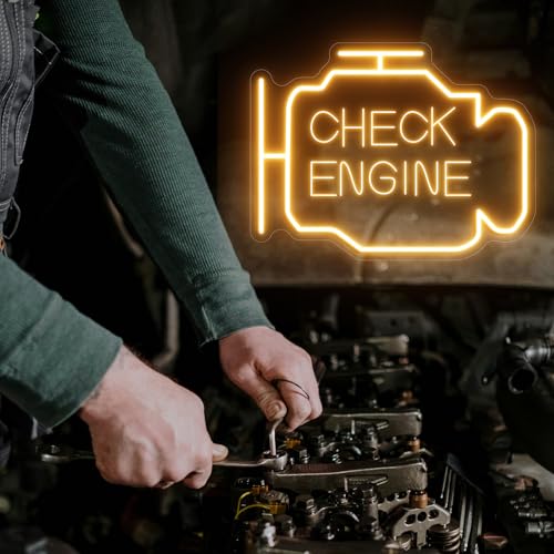 Image of Check Engine Light, Check Engine Neon Sign For Wall Decor, Car Neon Sign Led Garage Signs for Men Cave, Dad, USB Powered for Repair Shop Workshop Party Birthday Gift, INSNENN, 15.7 * 13 Inches