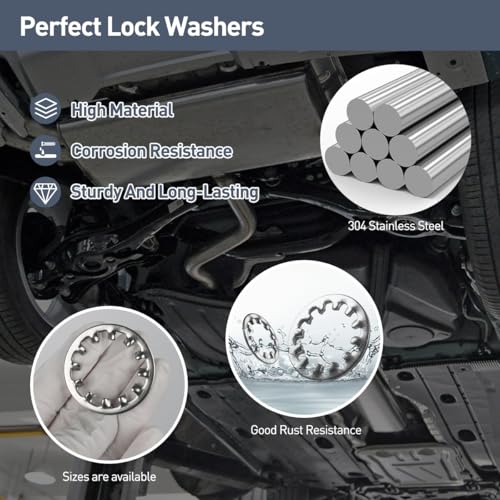 FOMGIIN 50 Stück M8 Zahnscheibe Sicherungsscheiben, Unterlegscheiben 304 Edelstahl Innenzahn Gezackte Zahnscheiben Klemmscheiben Sortiment Federringe, Größensortiment für Schraubenbefestigung