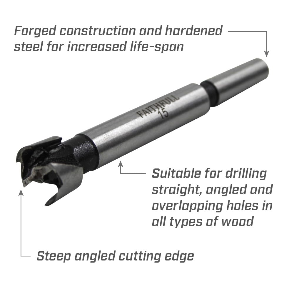 Faithfull FAIFOR15 Forstner Bit for Hardwood Softwood, Drilling, Boring, Straight, Angled, Overlapping, Pocket holes - 15mm - Image 3