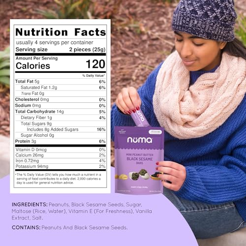 Vegan Low Sugar High Protein Mini Peanut Butter Black Sesame Bars - Crunchy All Natural Snack for Health-Conscious Consu