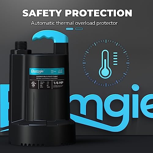Image of Automatic Water Pump, 2250GPH Sump Pump Submersible Basement Portable Electric Utility Water Pump Removal for Pool Draining Basement Hot Tubs Garden Pool Cover Pond, Dark Black