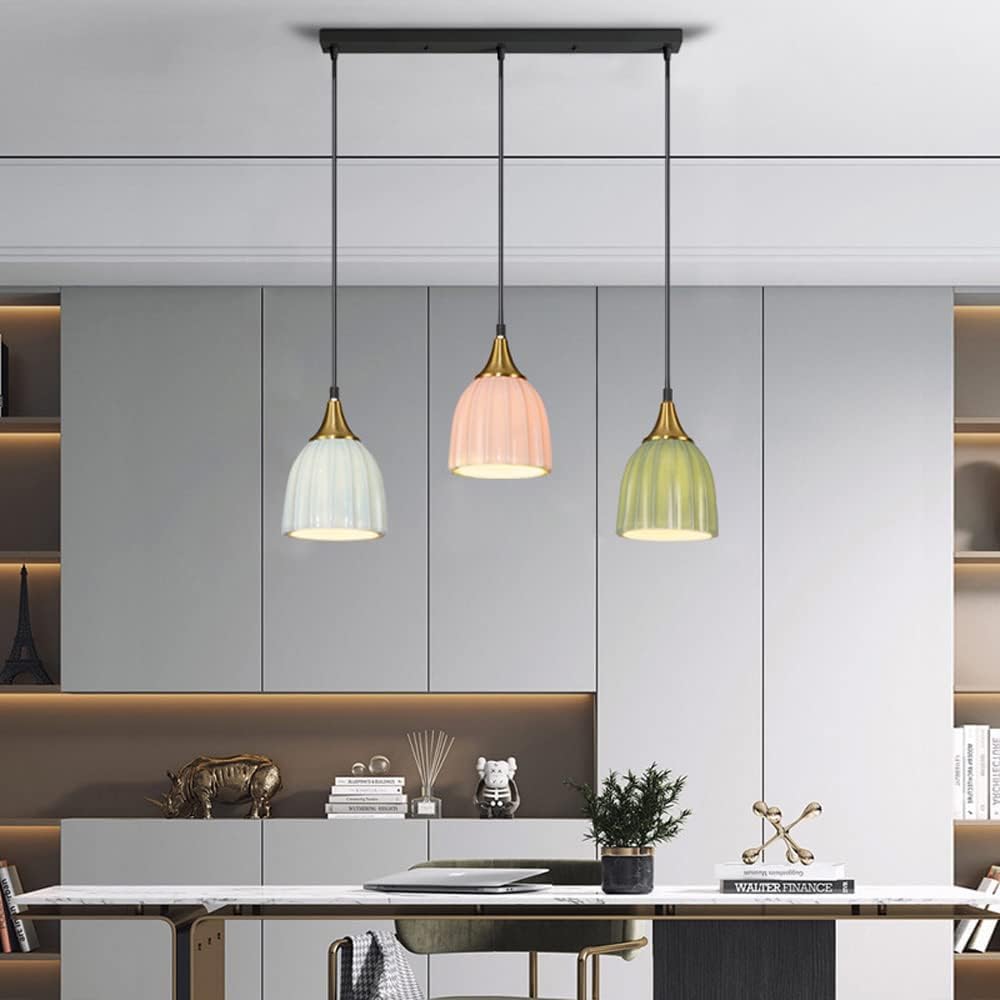 Lampadario in ceramica a coste di metà secolo E27, moderno stile rustico, con paralume in metallo a cupola, lampada a sospensione lineare nordica per isola da cucina, ristorante, soggiorno, bancone d