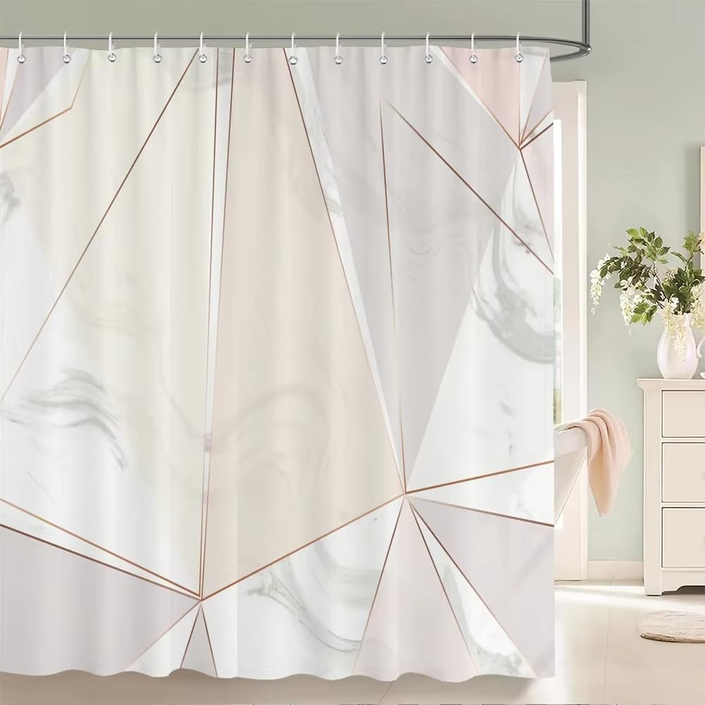 Duschvorhang im modernen Marmor-Stil, wasserdichtes Polyestergewebe, Badezimmervorhänge mit geometrischem Muster 180x250cm/71x98in(BxH)