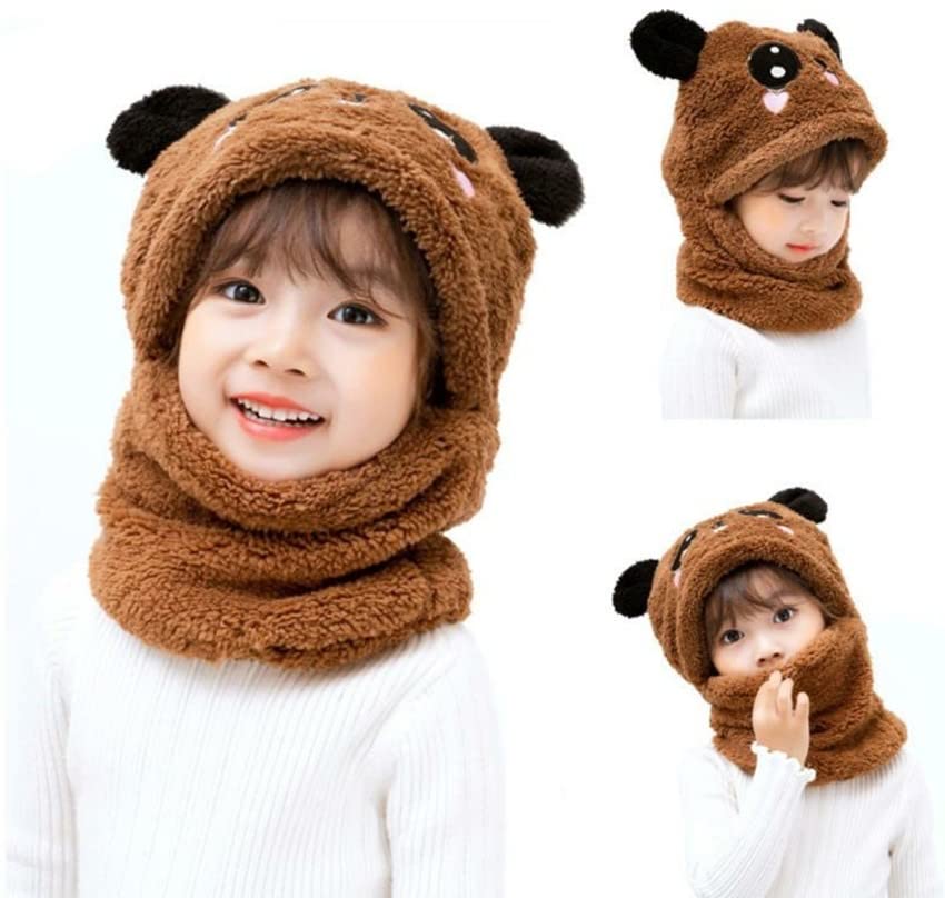 Image of TopiBaaz Cute Panda Cartoon Monkey Cap for Boys and Girls (Pack of 1) | Age - 6 Years to 12 Years |Free Size | Plush Wool | Winter Cap | Neck Scarf