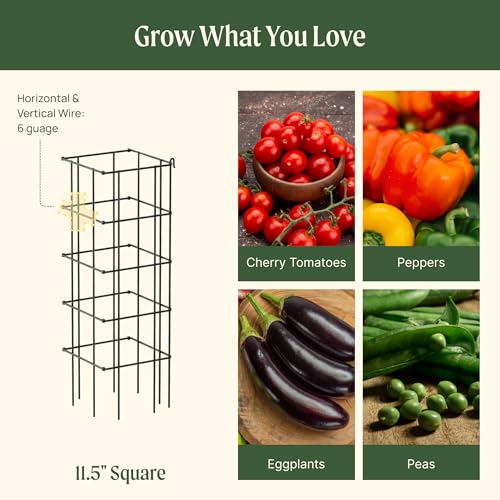 Image of Vego Garden 4 Pack 11.5 inch Square Tomato Cage for Garden & Pots, Rust-Resistant Tomato Stakes Heavy Gauge Plant Cage Trellis Support for Climbing Vegetables Plants