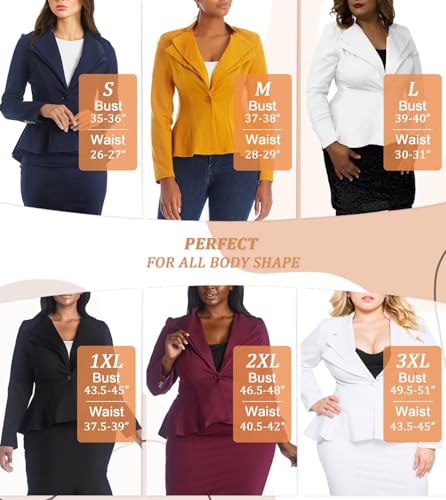 Hybrid & Company Women's Casual Work Office Dressy Double Lapel Single Button Peplum Comfortable Blazer4