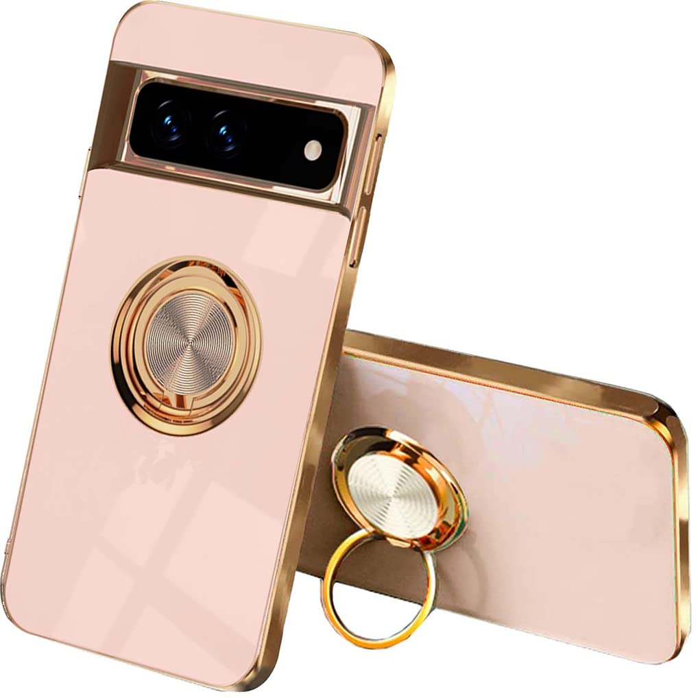 SEAHAI Cover Per Google Pixel 7 Con Supporto Ad Anello E Magnete, Custodia Sottile In TPU Silicone, Design Astronauta Placcato Oro, Rosa - 4
