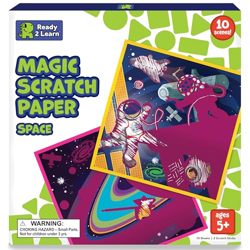 Ready 2 Learn Magic Scratch Paper - Space - 10 Vibrant Scenes - Scratch Art for Kids - Reveal Colorful, Outer Space Designs