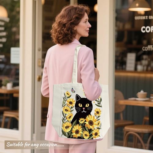 Bolso tote estético de lona SUNWISHA — bolso reutilizable espacioso para hombro, para mujeres, ideal para compras, trabajo, gimnasio y viajes miniatura 6