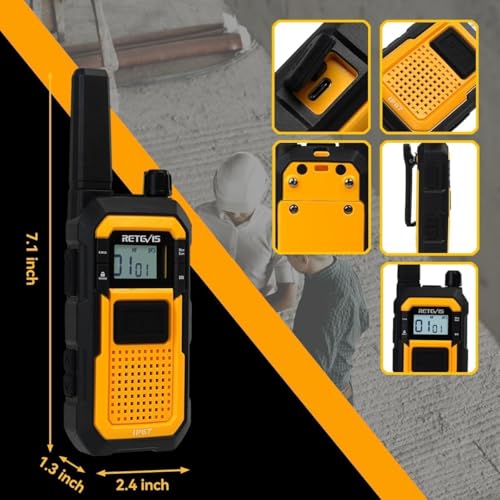 Image of Retevis RB48 Walkie Talkies Long Range, MIL-STD 810H Heavy Duty Two Way Radios with Earpiece, IP67 Waterproof, 2000 mAh, Dual PTT, Vibration Call, 2 Way Radio for Jobsite (4 Pack)