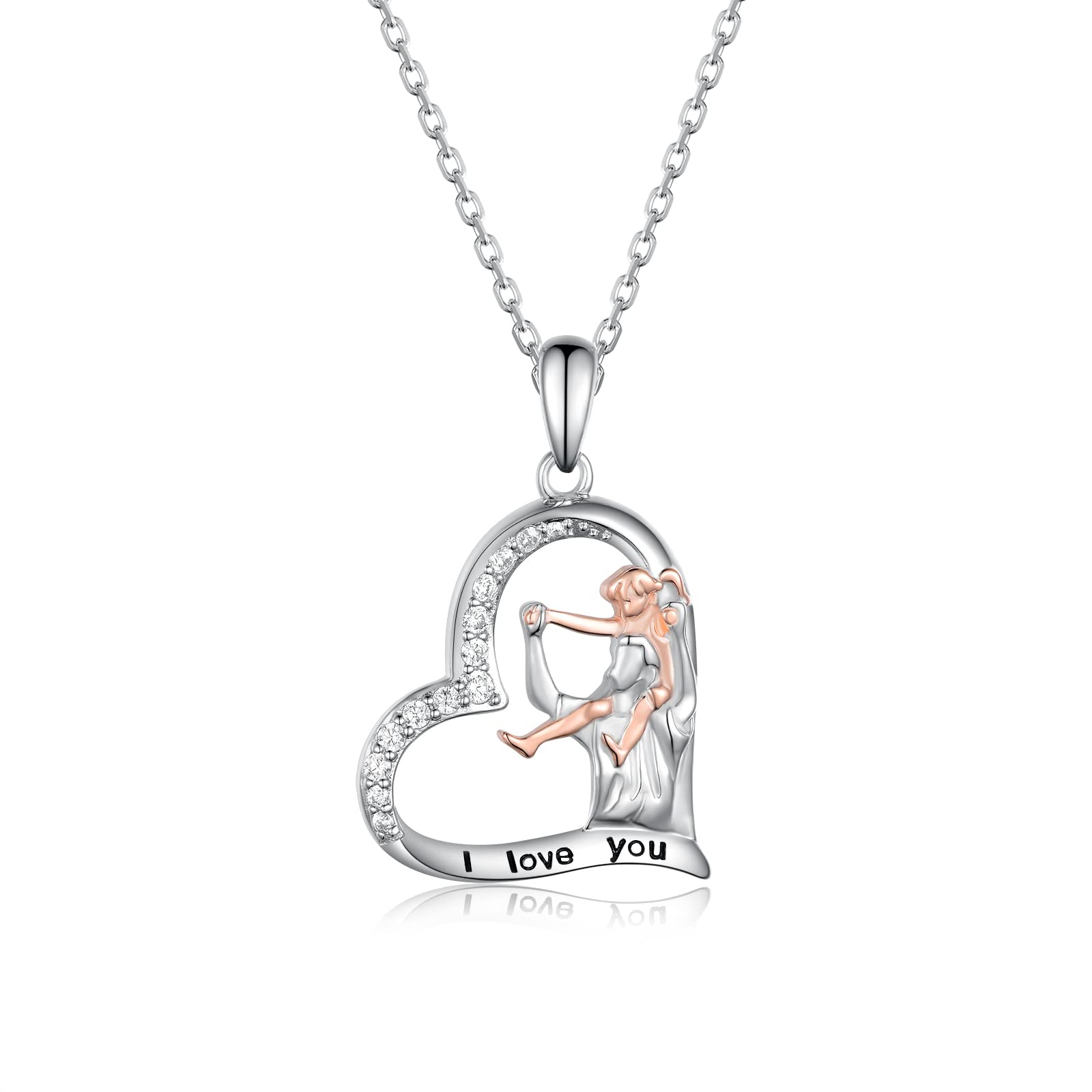 TYSODaughter Heart Pendant Necklace from Dad Mom 925 Sterling Silver I Love You Forever to My Daughters Birthday Jewelry Gifts, Sterling Silver, Cubic Zirconia