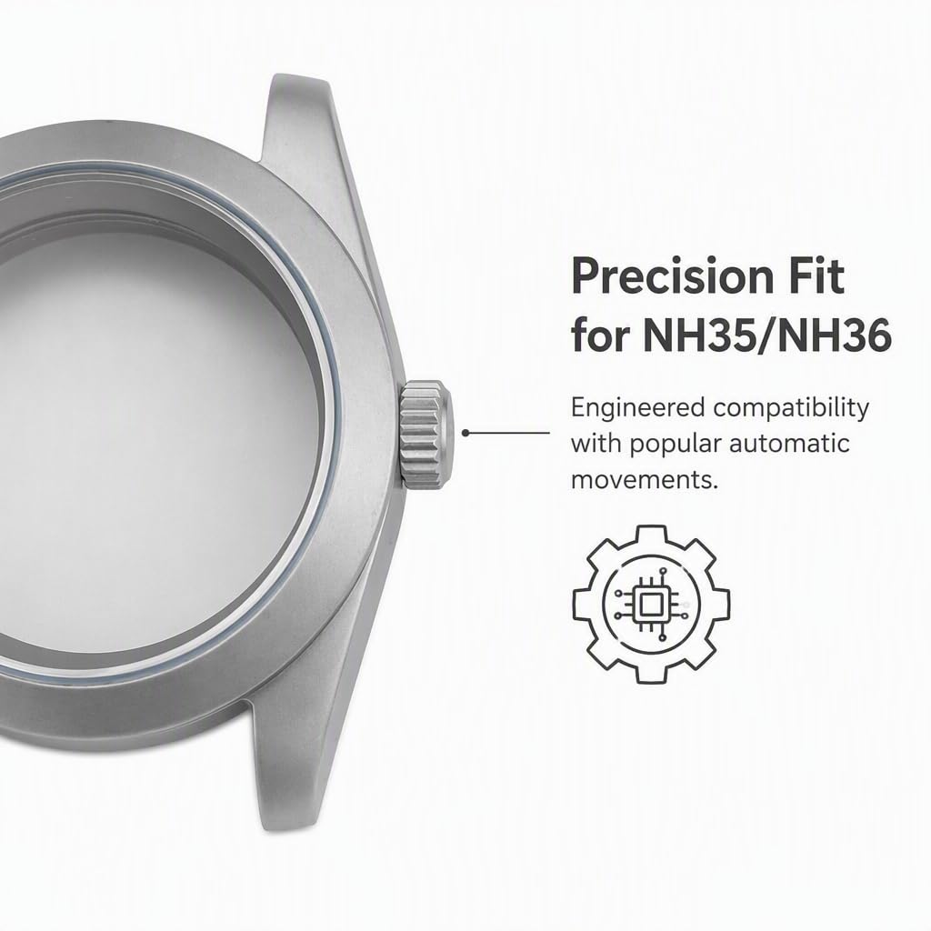 Caja de Reloj de 39 mm con Acabado Arenado para Movimientos NH35 y NH36.