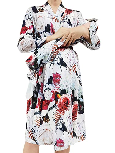 Image of SUFEINI Maternity Robe and Matching Baby Swaddle Blanket Set, Mommy Robe with Receiving Blanket Girls Boys Sleepwear
