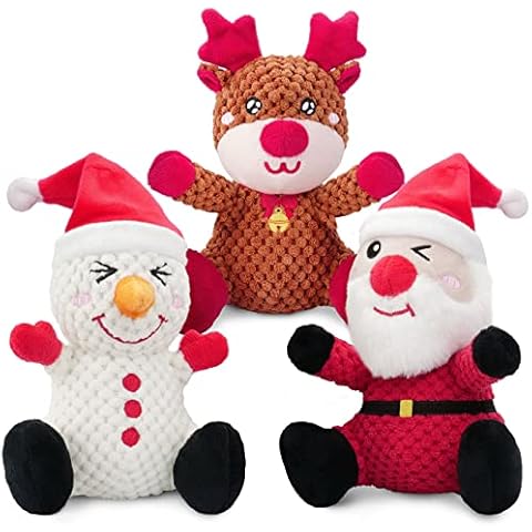 Epesiri Christmas Plush Dog Squeaky Toys for Large Breed, 3 Pack Durable Dog Toys for Medium Dogs, Cute Christmas Puppy Toys with Cotton, Tough Dog Chew Toys, Dog Toys Gift Cover