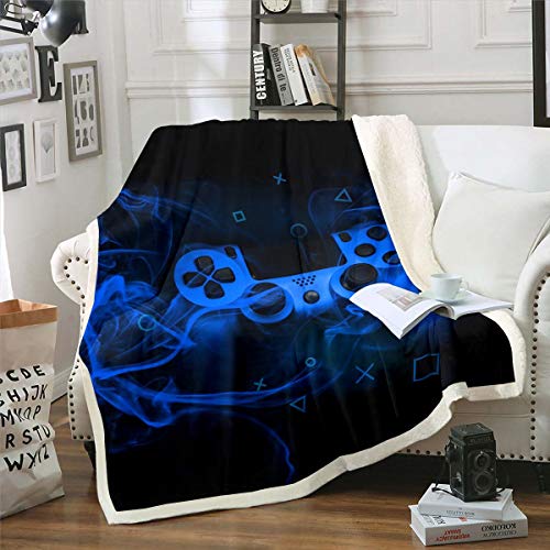 Erosebridal Blue Gamepad Throw Blanket Abstract Trippy Smoke Decor Design Gaming Bed Blanket Throw Size for Boys Teens Girls Adult Game Room Decor Sherpa Throw Blanket Video Games Gamer Blan