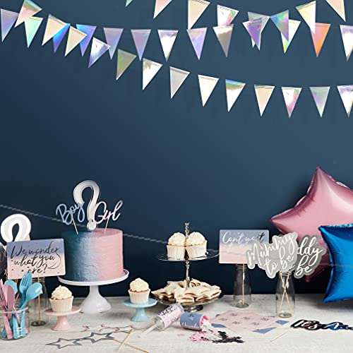 Image of 40Ft Iridescent Party Decorations Holographic Hanging Triangle Pennant Banner Flag Bunting Garland for Graduation Birthday Anniversary Engagement Wedding Bridal Shower Disco Hen Party Supplies