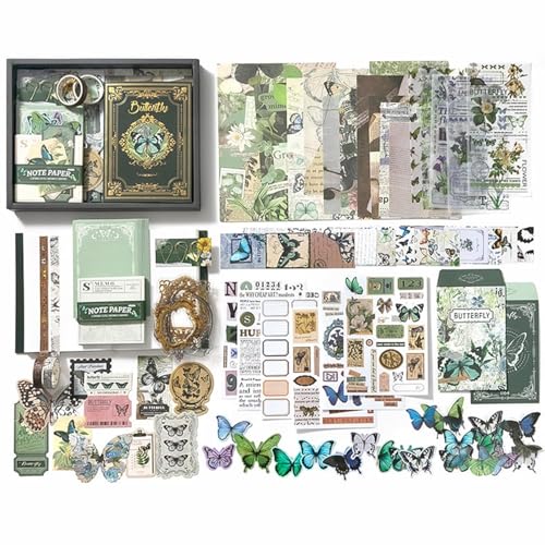 Image of VIBE VISTA Vintage Aesthetic Scrapbook Kit, 346 Pcs, A6 Grid Notebook, Washi, Envelopes, Scrapbook Papers, Folding Labels, Background Papers, Photo Frames, Calendar Stickers, Stickers (Forest Legend)