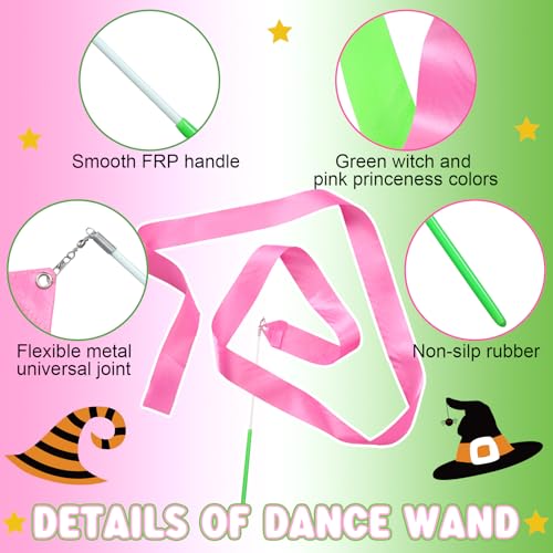 Image of Soulchen 20 Pack Pink and Green Witch Party Favors Witch and Theme Wands with Thank You Cards Pink Green Dance Ribbons Birthday Party Favors Dance Streamers Gift(Magic)