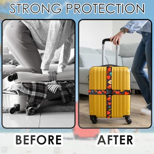 Image of Gutsdoor Luggage Straps for Suitcases Adjustable Travel Belt, Connector Holds Suitcase Bright Colorful Identifiers Travel Bag Accessories (Heart Black)