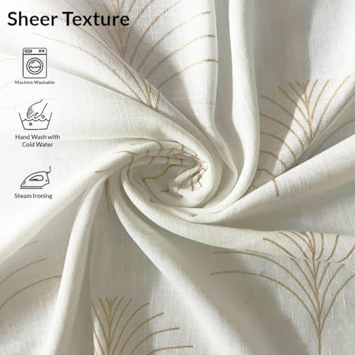 Image of HOMEMONDE Sheer Cotton Curtains 9 Feet Long Door - Luxury Gold Printed Single Piece Transparent Curtain, Hang with Rod Pocket Light Filtering Drapes - 108 Inches