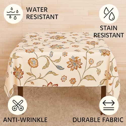 Image of Styleys Dining Table Cover Waterproof with for Kitchen Dining Table Cloth Dust and Oil Repellent (140x180, 1 Table Cover Only, Beige /Red /Blue Flower, CTSLMC134)