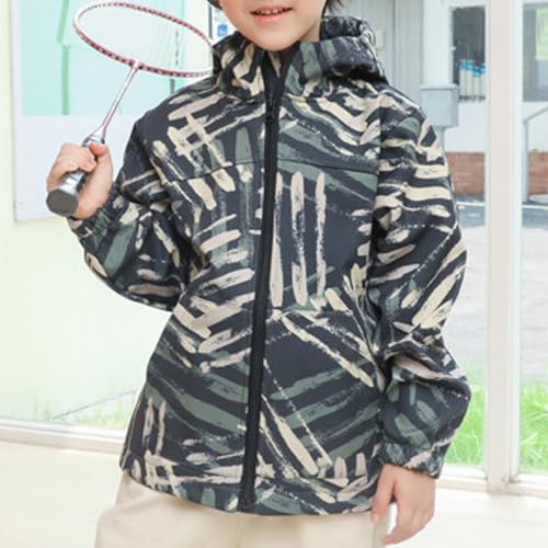 Cromoncent Boys Girls Fleece Lined Outdoor Jackets Fashion Print Hooded Windbreaker Outerwear, 18 Months - 7 Years3