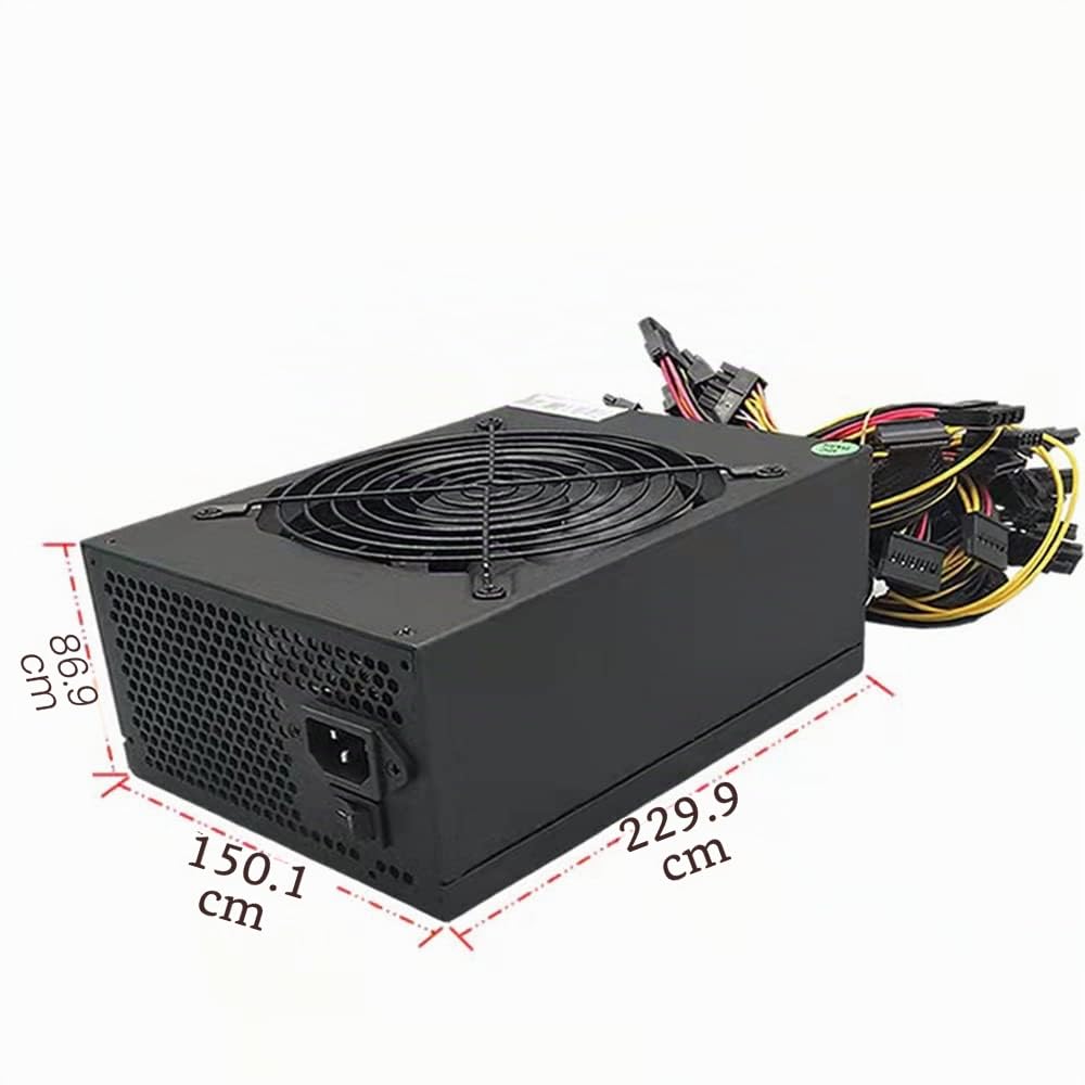 Fuente Alimentación de Minería 1800 W, Compatible con 8 Fuentes Alimentación de Placa GPU (110 V-220 V), Adecuada para Máquina de Minería BTC Eth ETC ZEC ZCASH DGB XMR con Cable Alimentación