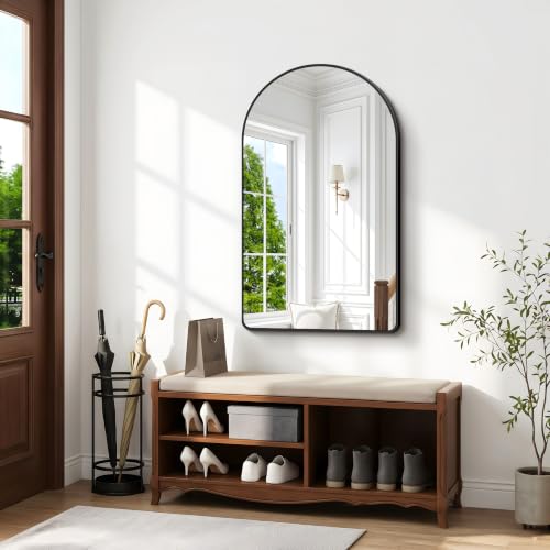 Image of BONEWEI Arched Wall Mirror,32x48 inch Black Arched Mirror Bathroom,Large Vanity Mirror for Over Sink Metal Frame,Tempered Glass Arch Mirrors for Bedroom,Entryway,Living Room,Home Decor Shatter-Proof
