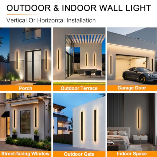 Image of AioTio Modern Outdoor Wall Light for House,2pack 23.6inch Black LED Exterior Wall Sconces Lighting Fixtures, Outdoor Porch Light Fixture 3000K Long Linear Wall Light Outside Lighting for Patio