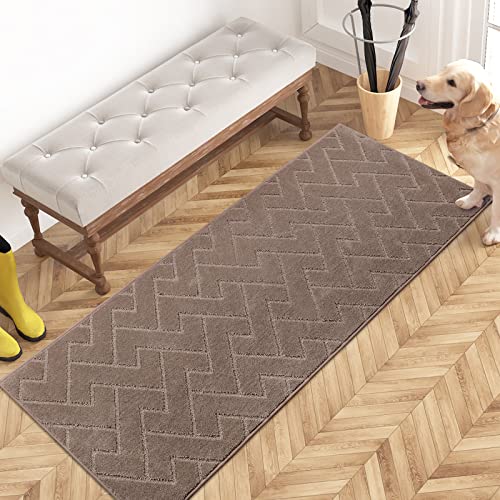 PURRUGS Dirt Trapping Door Mat 24" x 59", Non-Slip Machine Washable Entry Rug, Shoe Scraper, Dog Doormat, Super Absorbent Welcome Mat for Front & Back Door, Muddy Wet Shoes & Paws, Grayish Brown