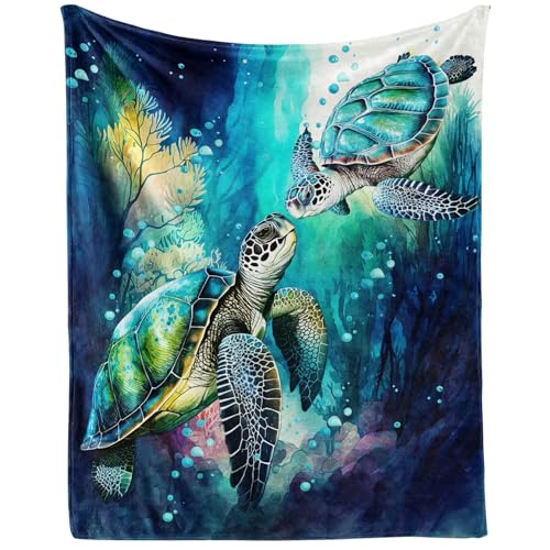 CaomeiWu Sea Turtle Throw Blanket 50 x 40 Flannel Cute Sea Turtles Themed Colorful Throw Soft Lap Nap Throw Blanket for Home Boys Girls Women Sea Turtle Lovers Gifts