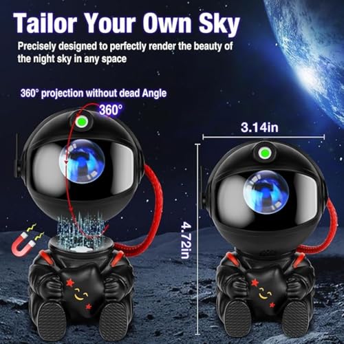 Image of One94Store Astronaut Galaxy Projector Star Night Light - 360 Rotating LED Nebula Lamp with Remote, Timer & Adjustable Head for Kids Room, Bedroom, Home & Party Decor (Star Astronaut, Black)