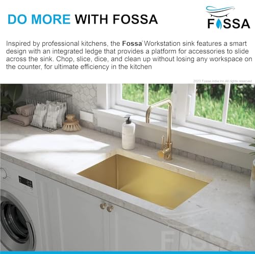 Image of Fossa 24x18x10 Inch ๐-๐๐๐๐ ๐๐๐๐๐๐๐๐ Single Bowl Handmade Kitchen Sink | Premium Stainless Steel | Under /Top Mount Sink with Drain & Sound Pads | Home Modular Sink Gold (Matte Finish)
