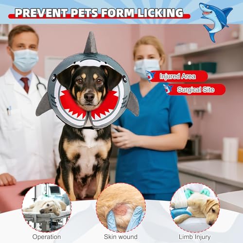 Image of KOOLTAIL Inflatable Dog Cone Collar, Soft Donut E Collar for Dogs After Surgery to Stop Licking Enhanced Alternative, Blow Up Pet Neck Pillow Recovery Adjustable Cone for Dog Cat, Upgrade Size,Shark M
