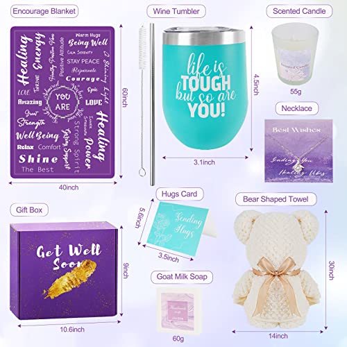 Hoomuu Get Well Soon Gifts For Women - Self Care Package Gift Baskets For Her - Feel Better Gifts For Friends Sisters After Surgery - Comfort Gifts Wine Tumblers Healing Blanket #TOP5