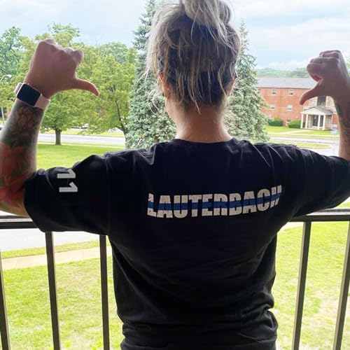 Personalized Last Name Police T-Shirt Name & Badge Number Custom Thin Blue Line USA Vertical Flag Policemen Tee Shirt Retirement Gift Idea for Cop (T-Shirt)3