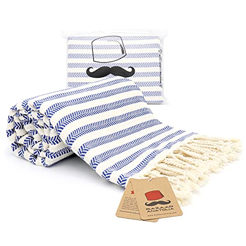 Bazaar Anatolia Arpa Turkish Towel 100% Cotton Beach Towels Oversized 77x38 Bath Towels Boho Farmhouse Bathroom Decor Gym Pool Bridesmaid Gift Quick Dry Towel (Dark Blue)