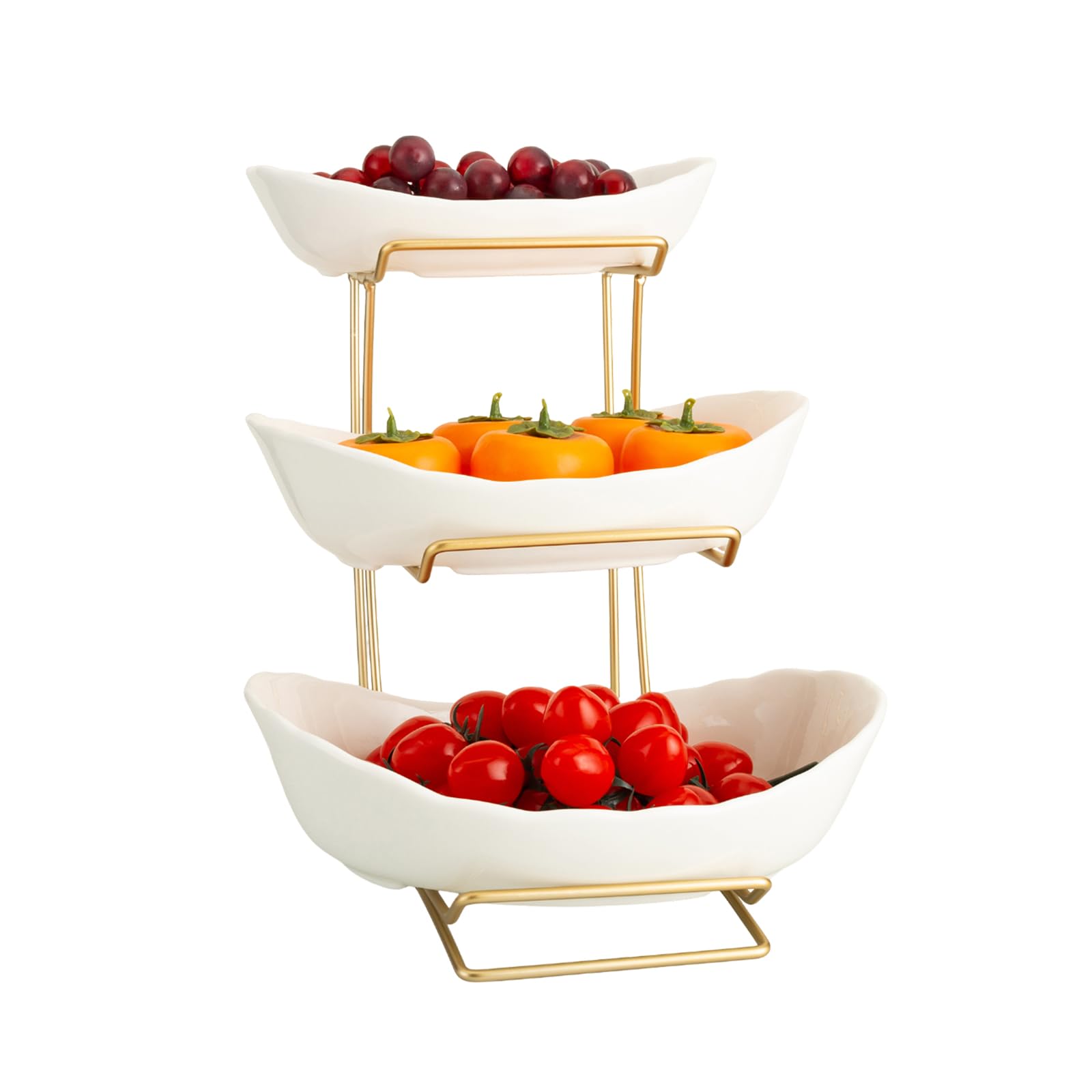 SHEBUYLLI Fruit Bowl, Ceramic Fruit Baskets for Kitchens Large Serving Bowls with Stand Food Serving Tray for Party, Weddings, Snacks, Dessert (#001White)