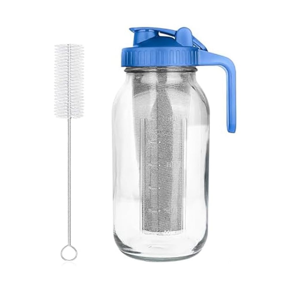 CTRLZS Cold Brew Coffee Maker,64oz Wide Mouth Jar Pitcher with Filter,Pour Spout Handle Lid,Leak-Proof Pitcher