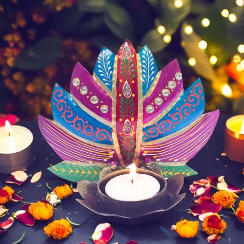 Hand-Painted Iron Tealight Candle Holder | Vibrant and Sturdy Decorative Accent for Wall or Table | Ideal for Entryways, Living Rooms, Patios, and Gardens | 5x3x4 Inches (Style 1) — photo — 5 of 9
