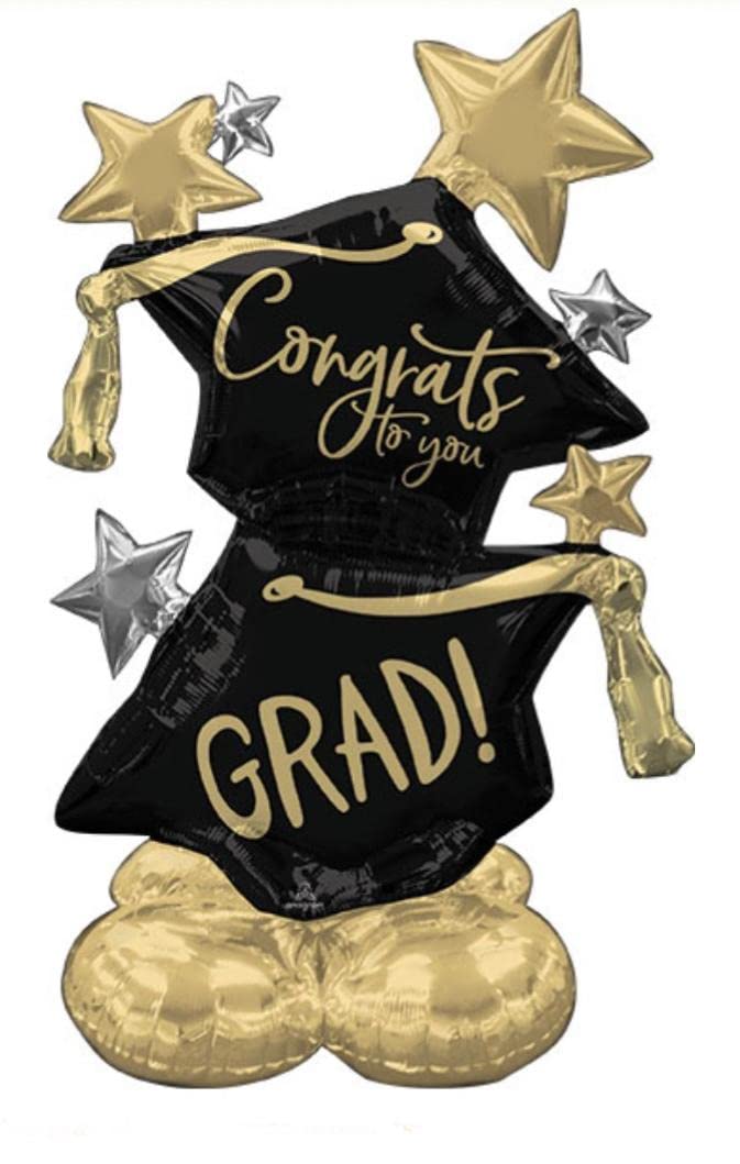 Graduation 51'' Balloon Air-Fill Only Airloonz Birthday Party Decorations Supplies Black & Gold Congrats Grad